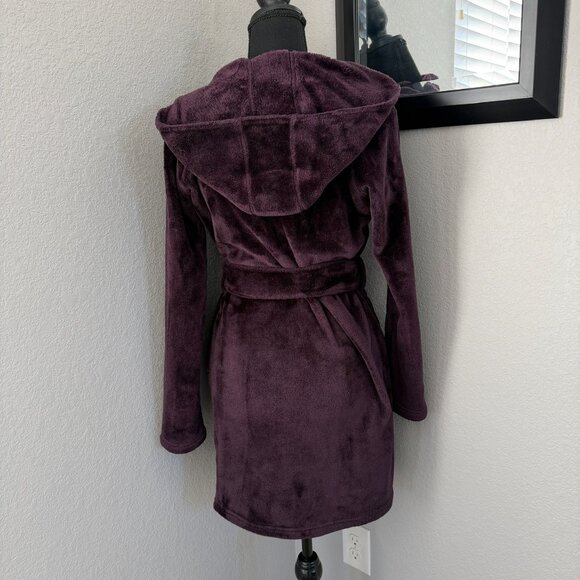 UGG Miranda Plush Belted Short Hooded Robe Port Purple XS - Picture 6 of 14